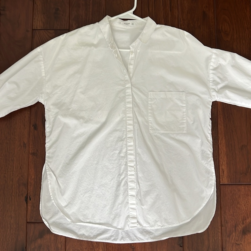 Mango Oversized White Long-Sleeve Button-Up Shirt - Size M
